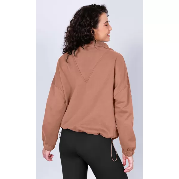 imageODODOS Cinchable Sweatshirts for Women Funnel Neck Half Zipper Hoodies Fleece Lined Oversized PulloverMuted Clay