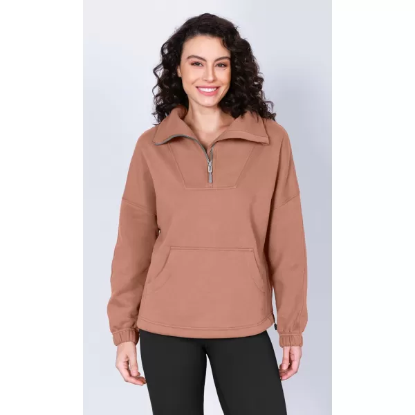 imageODODOS Cinchable Sweatshirts for Women Funnel Neck Half Zipper Hoodies Fleece Lined Oversized PulloverMuted Clay