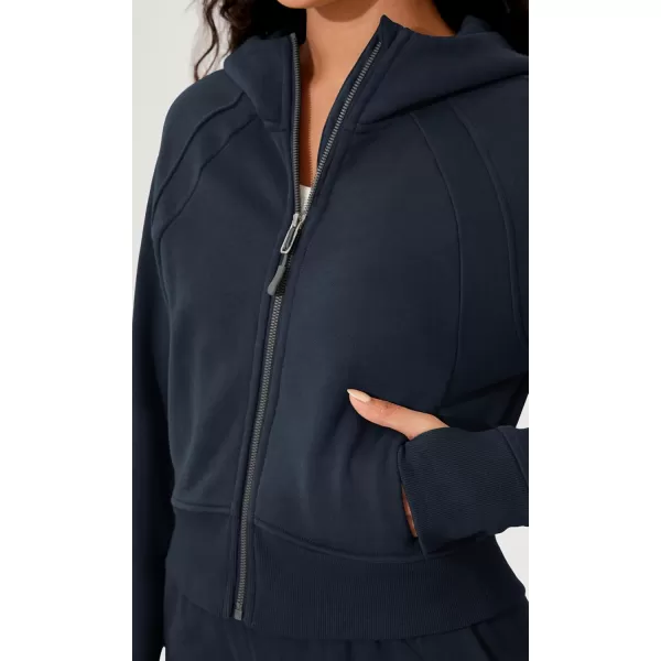 imageODODOS FullZip Cropped Hoodies for Women Fleece Lined Long Sleeve Crop Sweatshirts with Thumb HoleDeep Navy