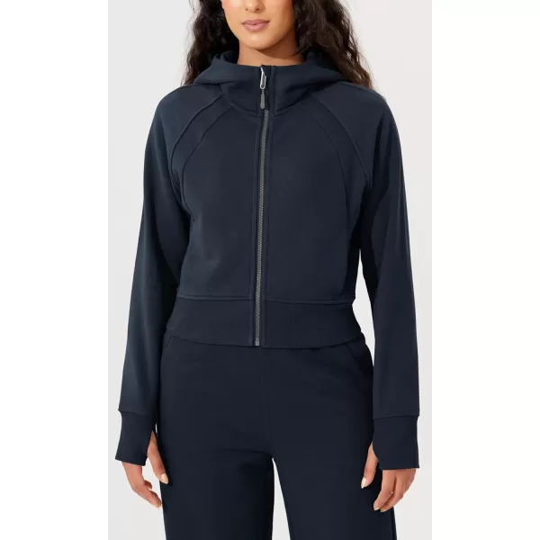 imageODODOS FullZip Cropped Hoodies for Women Fleece Lined Long Sleeve Crop Sweatshirts with Thumb HoleDeep Navy