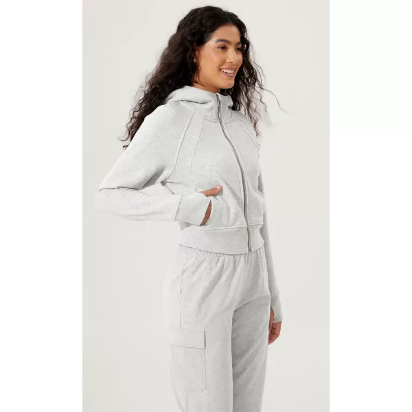 imageODODOS FullZip Cropped Hoodies for Women Fleece Lined Long Sleeve Crop Sweatshirts with Thumb HoleHeather White