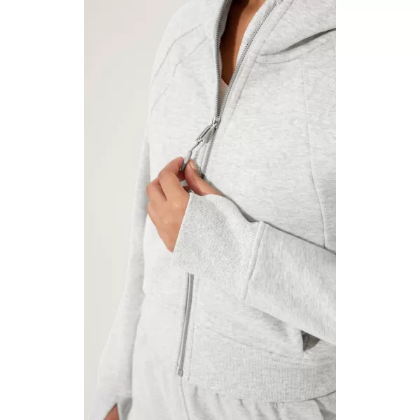 imageODODOS FullZip Cropped Hoodies for Women Fleece Lined Long Sleeve Crop Sweatshirts with Thumb HoleHeather White