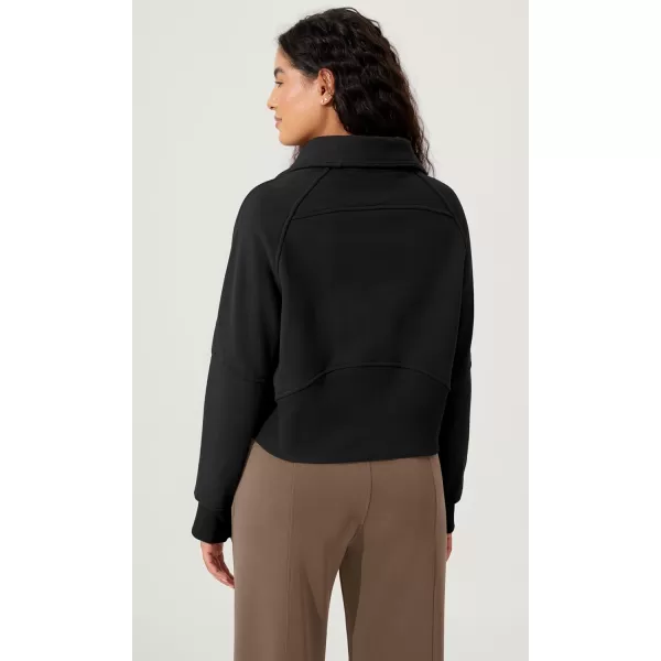 imageODODOS Half Zipper Sweatshirts for Women Funnel Neck Fleece Lined Oversize Hoodies Cropped Pullover with Thumb HoleBlack