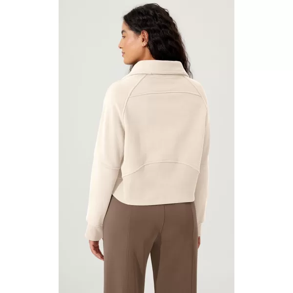 imageODODOS Half Zipper Sweatshirts for Women Funnel Neck Fleece Lined Oversize Hoodies Cropped Pullover with Thumb HoleCream