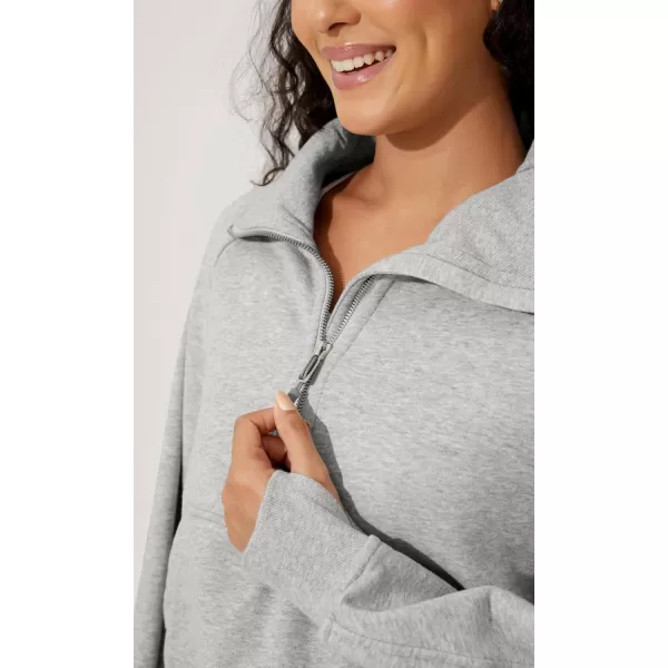 imageODODOS Half Zipper Sweatshirts for Women Funnel Neck Fleece Lined Oversize Hoodies Cropped Pullover with Thumb HoleHeather Grey