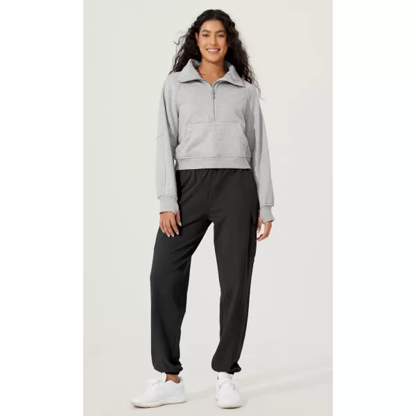 imageODODOS Half Zipper Sweatshirts for Women Funnel Neck Fleece Lined Oversize Hoodies Cropped Pullover with Thumb HoleHeather Grey