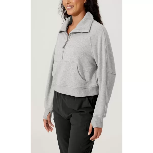 imageODODOS Half Zipper Sweatshirts for Women Funnel Neck Fleece Lined Oversize Hoodies Cropped Pullover with Thumb HoleHeather Grey
