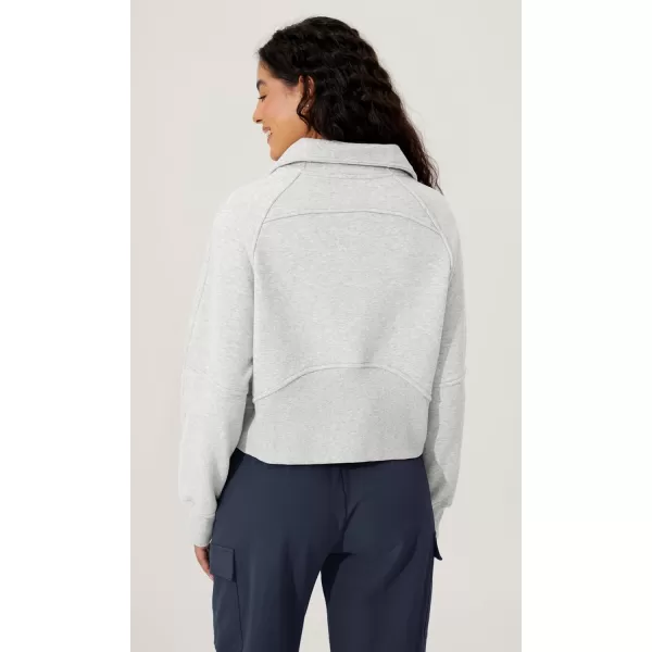 imageODODOS Half Zipper Sweatshirts for Women Funnel Neck Fleece Lined Oversize Hoodies Cropped Pullover with Thumb HoleHeather White