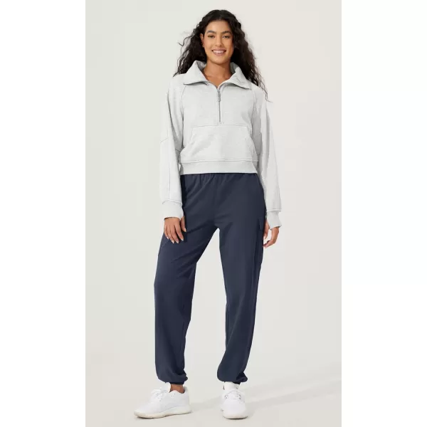 imageODODOS Half Zipper Sweatshirts for Women Funnel Neck Fleece Lined Oversize Hoodies Cropped Pullover with Thumb HoleHeather White