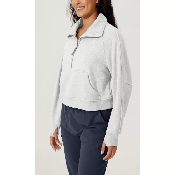 imageODODOS Half Zipper Sweatshirts for Women Funnel Neck Fleece Lined Oversize Hoodies Cropped Pullover with Thumb HoleHeather White