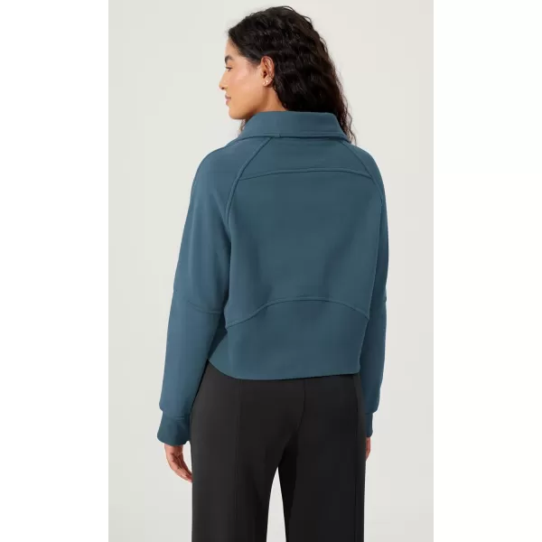 imageODODOS Half Zipper Sweatshirts for Women Funnel Neck Fleece Lined Oversize Hoodies Cropped Pullover with Thumb HoleInk Blue