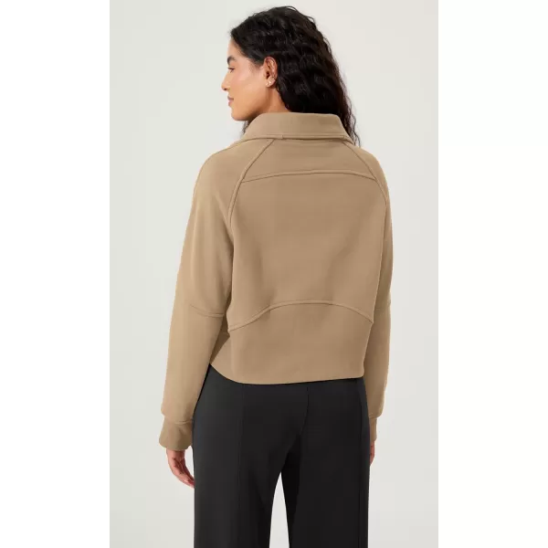 imageODODOS Half Zipper Sweatshirts for Women Funnel Neck Fleece Lined Oversize Hoodies Cropped Pullover with Thumb HoleKhaki