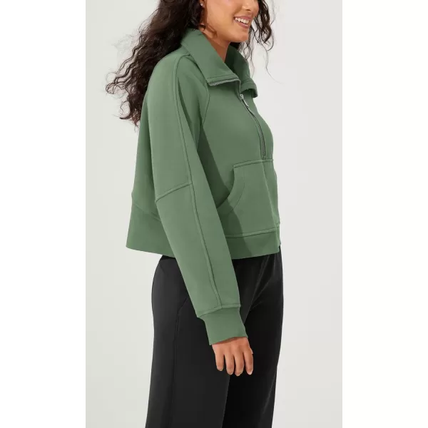 imageODODOS Half Zipper Sweatshirts for Women Funnel Neck Fleece Lined Oversize Hoodies Cropped Pullover with Thumb HoleMedium Olive