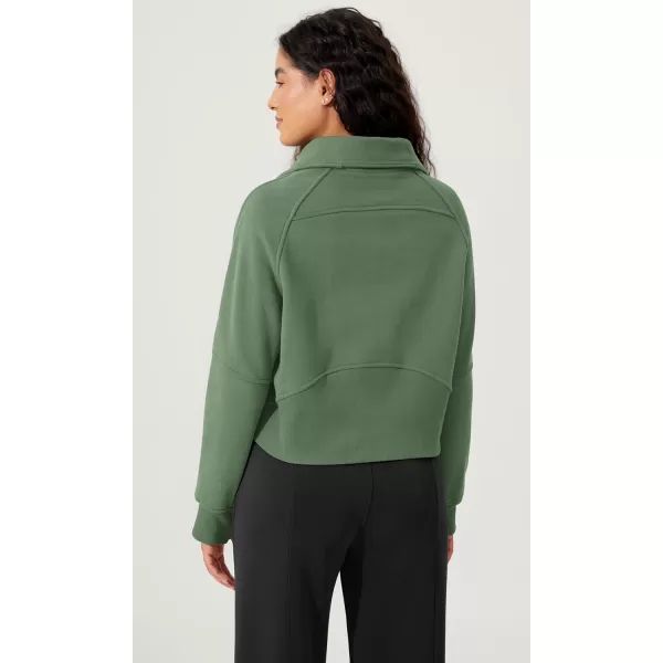 imageODODOS Half Zipper Sweatshirts for Women Funnel Neck Fleece Lined Oversize Hoodies Cropped Pullover with Thumb HoleMedium Olive
