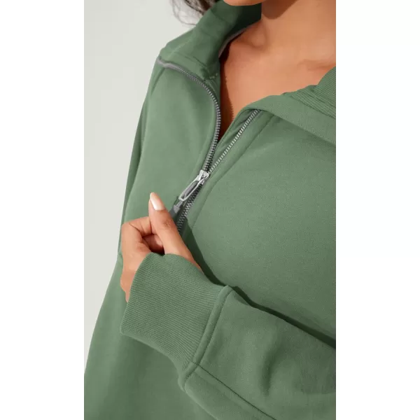 imageODODOS Half Zipper Sweatshirts for Women Funnel Neck Fleece Lined Oversize Hoodies Cropped Pullover with Thumb HoleMedium Olive