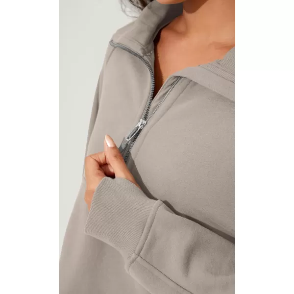 imageODODOS Half Zipper Sweatshirts for Women Funnel Neck Fleece Lined Oversize Hoodies Cropped Pullover with Thumb HoleMushroom