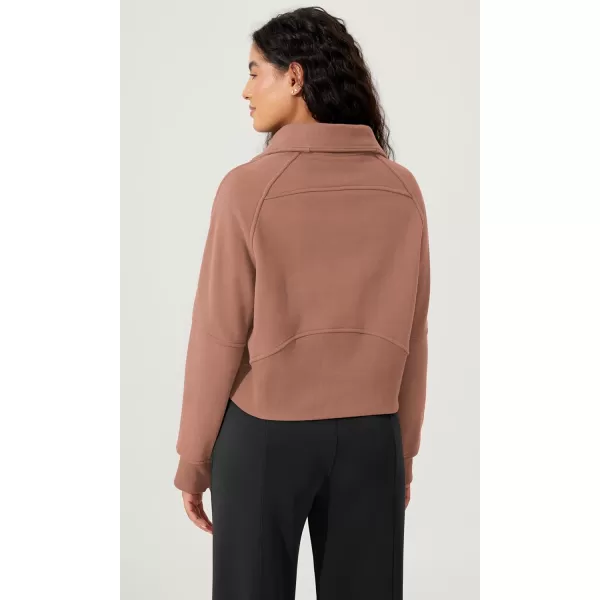 imageODODOS Half Zipper Sweatshirts for Women Funnel Neck Fleece Lined Oversize Hoodies Cropped Pullover with Thumb HoleMuted Clay