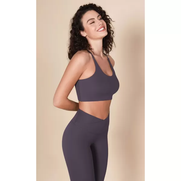 imageODODOS Halter Sports Bra for Women Non Padded Strappy Cropped Tops Workout Yoga CropBlackdark Purple