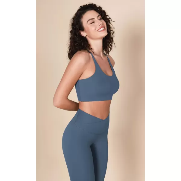 imageODODOS Halter Sports Bra for Women Non Padded Strappy Cropped Tops Workout Yoga CropBlackink Blue