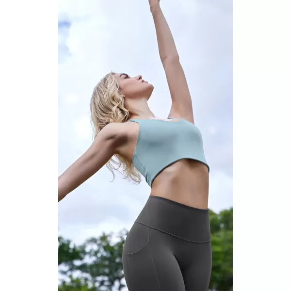 imageODODOS Halter Sports Bra for Women Non Padded Strappy Cropped Tops Workout Yoga CropChambray