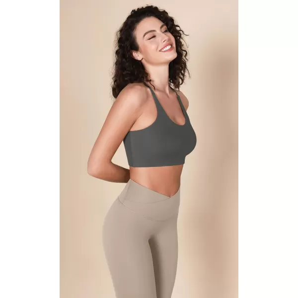 imageODODOS Halter Sports Bra for Women Non Padded Strappy Cropped Tops Workout Yoga CropCharcoal