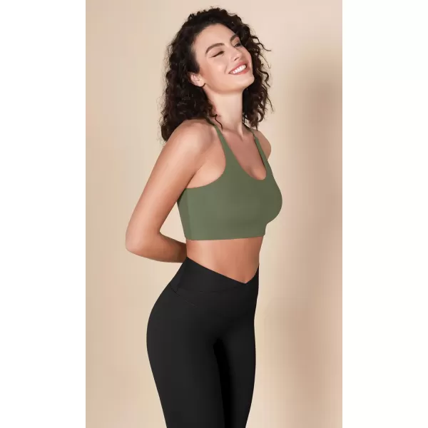 imageODODOS Halter Sports Bra for Women Non Padded Strappy Cropped Tops Workout Yoga CropDark Olive