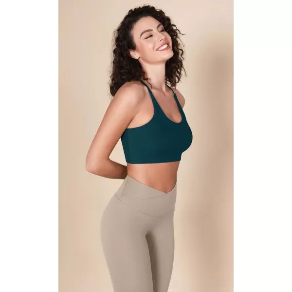 imageODODOS Halter Sports Bra for Women Non Padded Strappy Cropped Tops Workout Yoga CropForest Teal