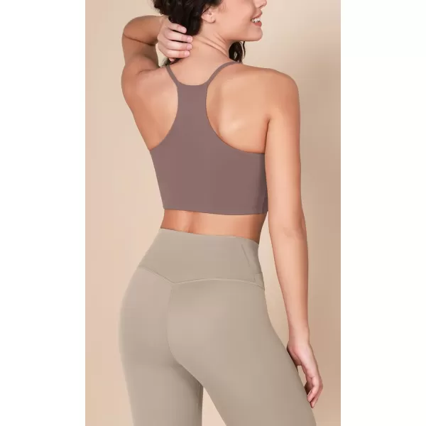 imageODODOS Halter Sports Bra for Women Non Padded Strappy Cropped Tops Workout Yoga CropPurple Taupe