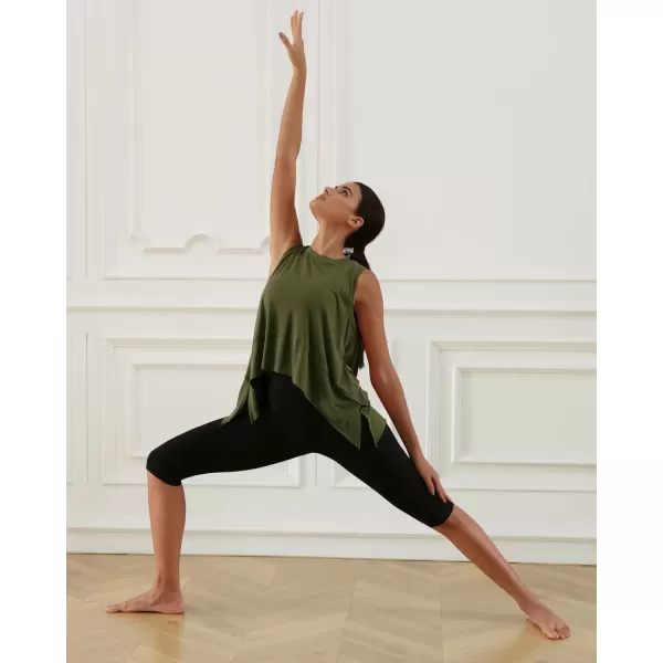 imageODODOS Modal Soft Sleeveless Crop Top for Women Athletic Tee Gym Workout Cropped Yoga TankArmy Long