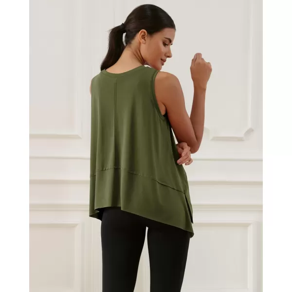 imageODODOS Modal Soft Sleeveless Crop Top for Women Athletic Tee Gym Workout Cropped Yoga TankArmy Long