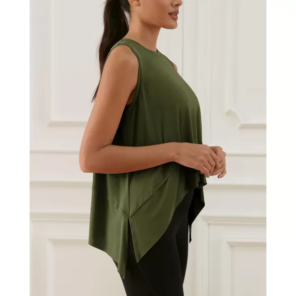 imageODODOS Modal Soft Sleeveless Crop Top for Women Athletic Tee Gym Workout Cropped Yoga TankArmy Long