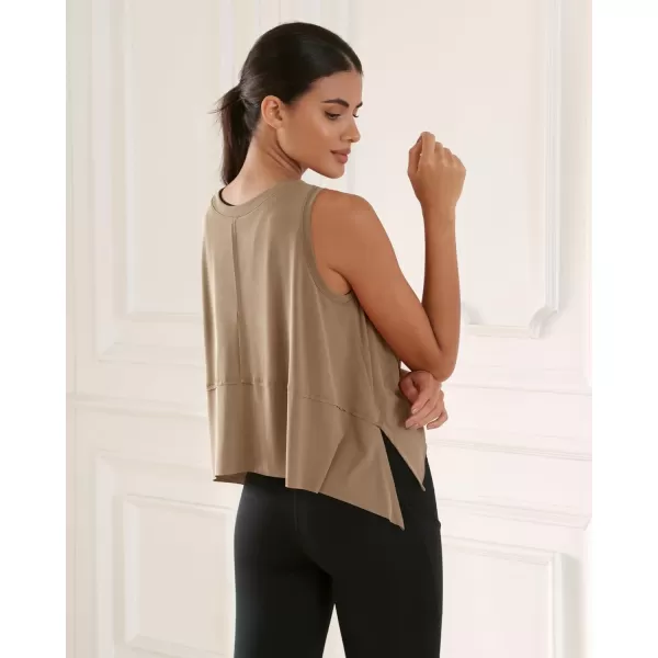 imageODODOS Modal Soft Sleeveless Crop Top for Women Athletic Tee Gym Workout Cropped Yoga TankPeanut Crop