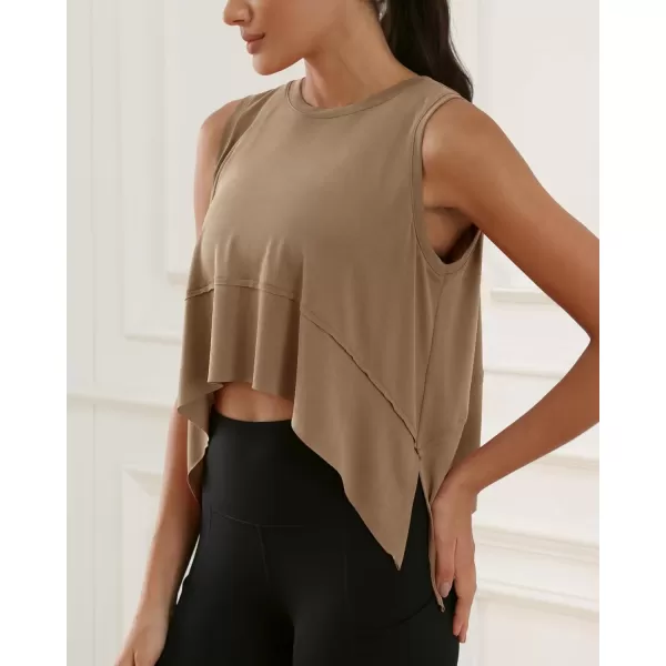 imageODODOS Modal Soft Sleeveless Crop Top for Women Athletic Tee Gym Workout Cropped Yoga TankPeanut Crop