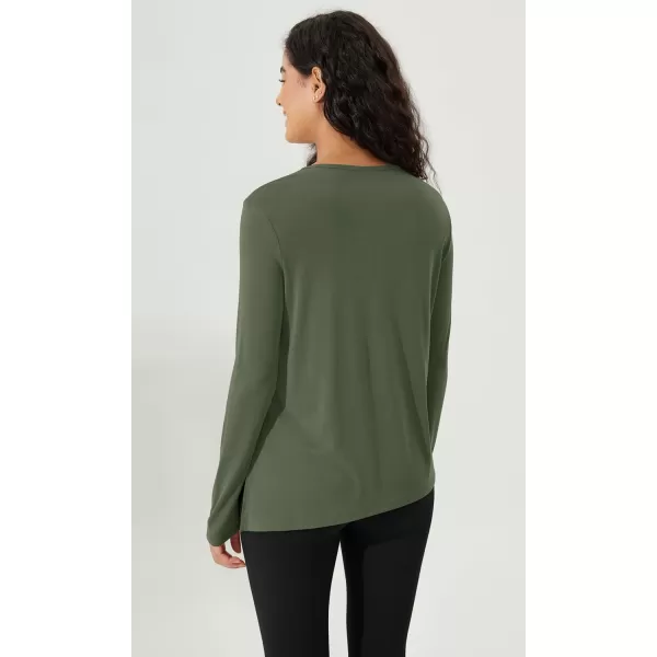 imageODODOS Split Hem Long Sleeve Tee for Women Modal Soft Crew Neck Athletic Gym Workout Tops Yoga ShirtsArmy Green