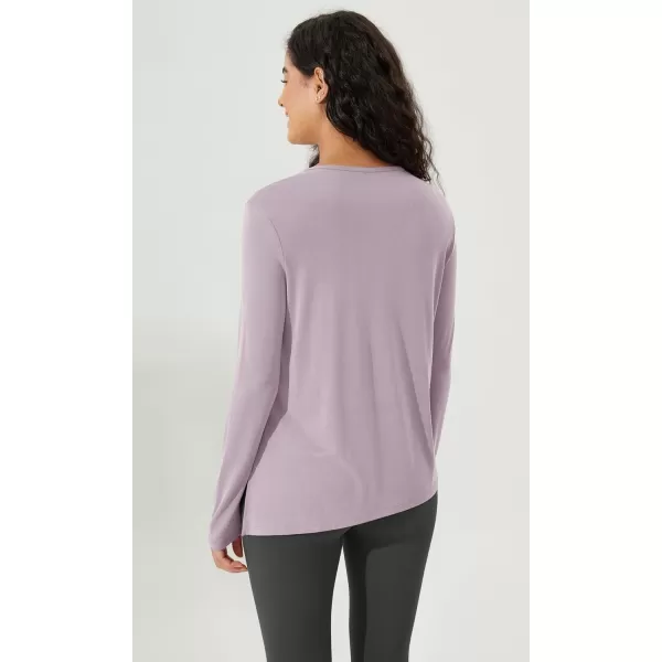 imageODODOS Split Hem Long Sleeve Tee for Women Modal Soft Crew Neck Athletic Gym Workout Tops Yoga ShirtsLavender