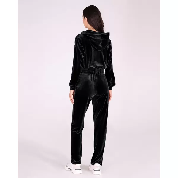 imageODODOS Womens 2 Piece Outfits Velour Tracksuit Long Sleeve Zip Up Hoodies ampamp High Waist Track Pants Lounge SetsBlack