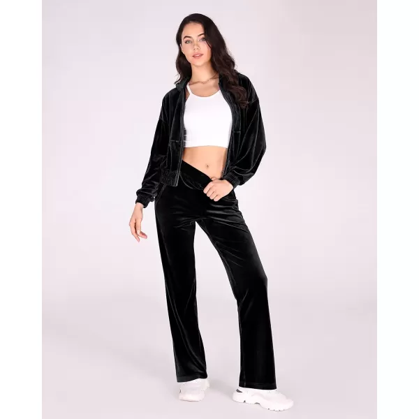 imageODODOS Womens 2 Piece Outfits Velour Tracksuit Long Sleeve Zip Up Hoodies ampamp High Waist Track Pants Lounge SetsBlack