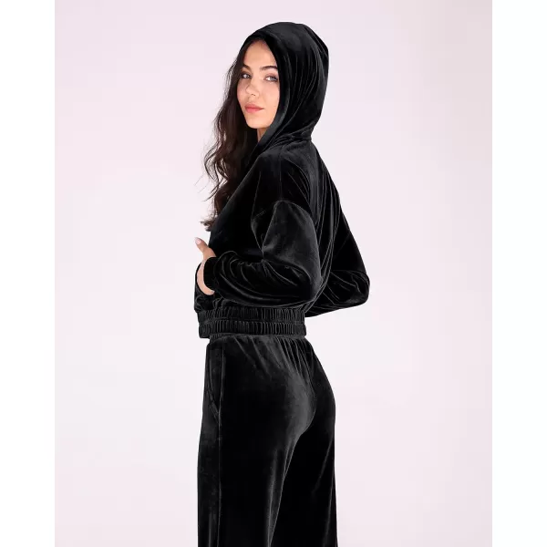 imageODODOS Womens 2 Piece Outfits Velour Tracksuit Long Sleeve Zip Up Hoodies ampamp High Waist Track Pants Lounge SetsBlack