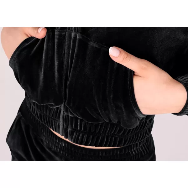 imageODODOS Womens 2 Piece Outfits Velour Tracksuit Long Sleeve Zip Up Hoodies ampamp High Waist Track Pants Lounge SetsBlack