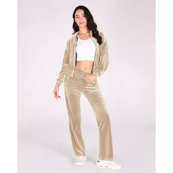 imageODODOS Womens 2 Piece Outfits Velour Tracksuit Long Sleeve Zip Up Hoodies ampamp High Waist Track Pants Lounge SetsIvory