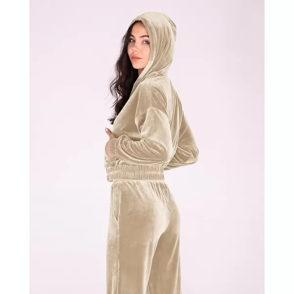 imageODODOS Womens 2 Piece Outfits Velour Tracksuit Long Sleeve Zip Up Hoodies ampamp High Waist Track Pants Lounge SetsIvory
