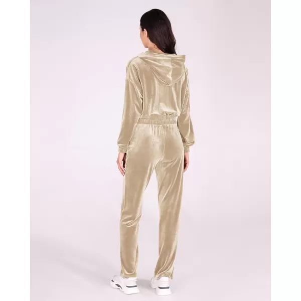 imageODODOS Womens 2 Piece Outfits Velour Tracksuit Long Sleeve Zip Up Hoodies ampamp High Waist Track Pants Lounge SetsIvory