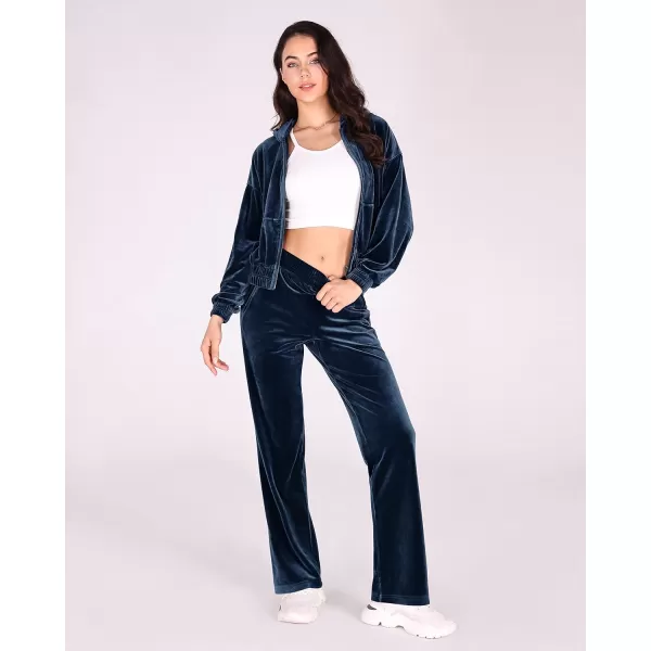 imageODODOS Womens 2 Piece Outfits Velour Tracksuit Long Sleeve Zip Up Hoodies ampamp High Waist Track Pants Lounge SetsNavy