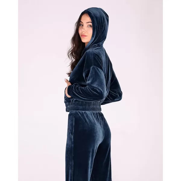 imageODODOS Womens 2 Piece Outfits Velour Tracksuit Long Sleeve Zip Up Hoodies ampamp High Waist Track Pants Lounge SetsNavy