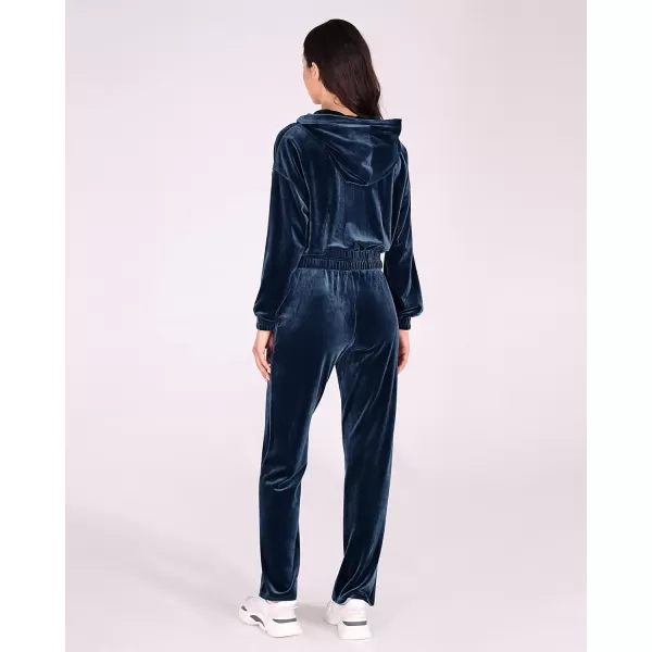 imageODODOS Womens 2 Piece Outfits Velour Tracksuit Long Sleeve Zip Up Hoodies ampamp High Waist Track Pants Lounge SetsNavy
