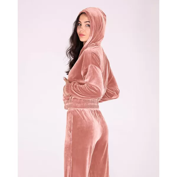 imageODODOS Womens 2 Piece Outfits Velour Tracksuit Long Sleeve Zip Up Hoodies ampamp High Waist Track Pants Lounge SetsPink