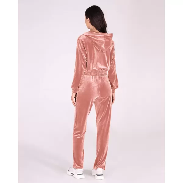 imageODODOS Womens 2 Piece Outfits Velour Tracksuit Long Sleeve Zip Up Hoodies ampamp High Waist Track Pants Lounge SetsPink