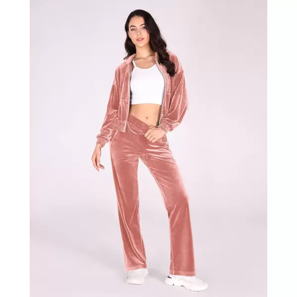 imageODODOS Womens 2 Piece Outfits Velour Tracksuit Long Sleeve Zip Up Hoodies ampamp High Waist Track Pants Lounge SetsPink