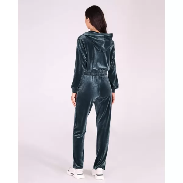 imageODODOS Womens 2 Piece Outfits Velour Tracksuit Long Sleeve Zip Up Hoodies ampamp High Waist Track Pants Lounge SetsSteel Blue