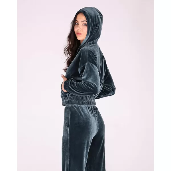 imageODODOS Womens 2 Piece Outfits Velour Tracksuit Long Sleeve Zip Up Hoodies ampamp High Waist Track Pants Lounge SetsSteel Blue